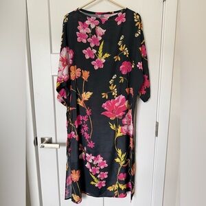 Black Floral Tunic Dress 3/4 Sleeve